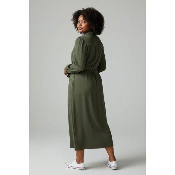 Time and Tru Womens Shirt Dress Sz L Green Sea Turtle Button Front Midi Collared - Picture 5 of 8